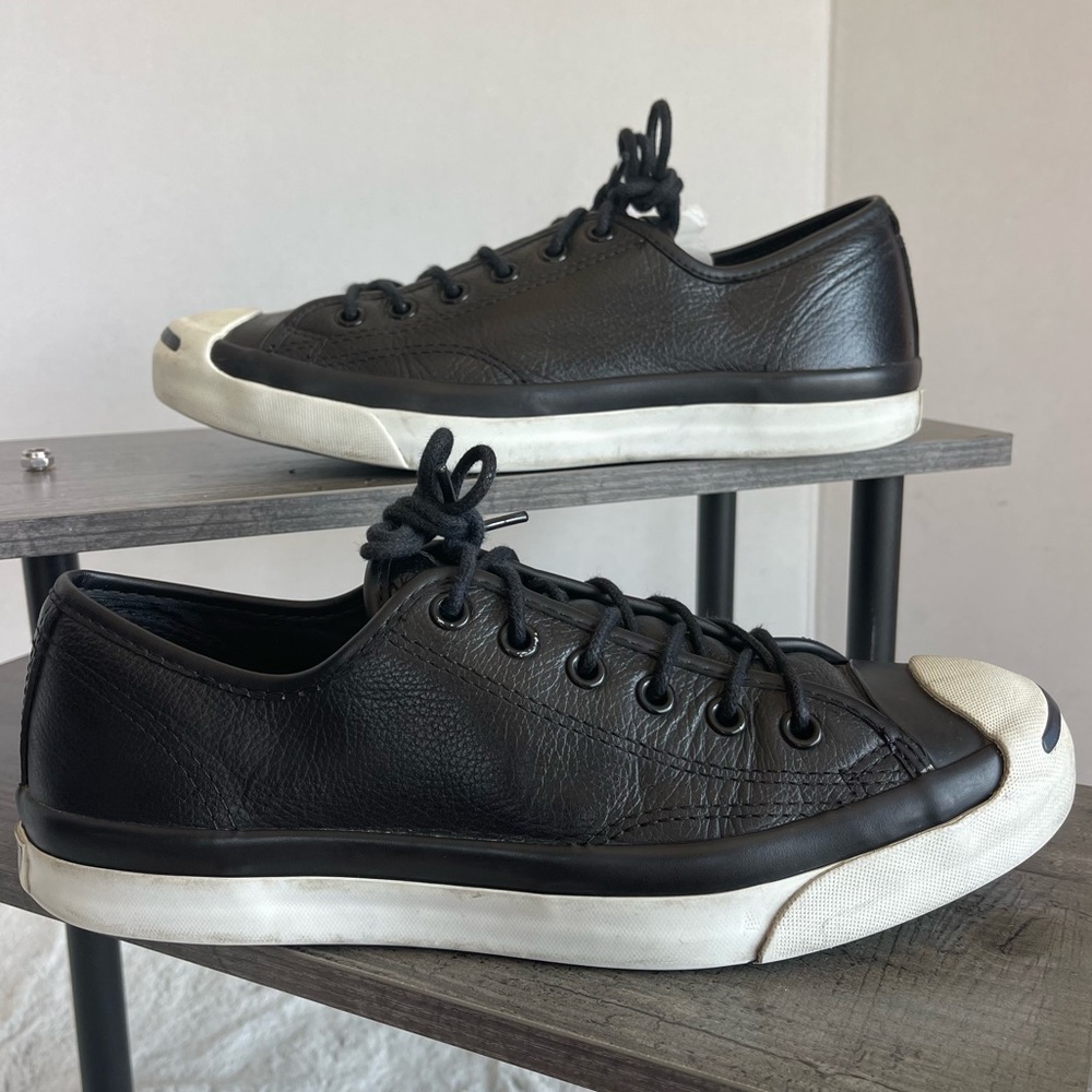 Jack Purcell Converse black leather Unisex Shoes Women SZ 8.5. Men SZ 7.0